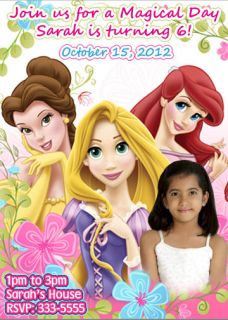 DISNEY PRINCESS AND TANGLED BIRTHDAY PARTY INVITATIONS AND MATCHING 