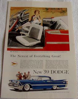 1959 DODGE CAR AD CUSTOMS ROYAL CONVERTIBLE SWING OUT SWIVEL SEATS