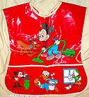 Vintage Mickey Mouse Donald Duck Vinyl Smock W/Pluto & Minnie Red 