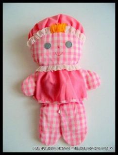   pink gingham lovey Lolly Lolli dolly rattle doll Fisher Price
