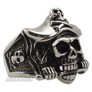   Pirate Skull Knife Caribbean Biker Stainless Steel Ring Size 8 13