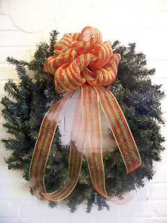   & Green Stripe Poly Deco Mesh Christmas Wreath Bow *Garland *Mailbox