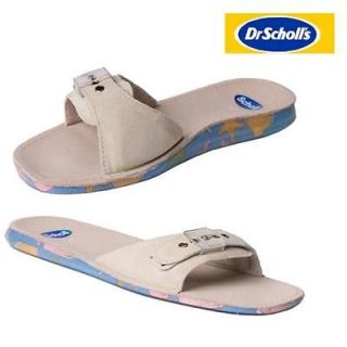 DR SCHOLL WOMENS REST COMFORT RUBBER SANDALS WHITE LEATHER SLIPPERS 