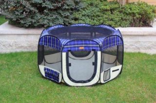   Small Blue Plaid Pet Dog Cat Tent Playpen Exercise Play Pen Soft Crate