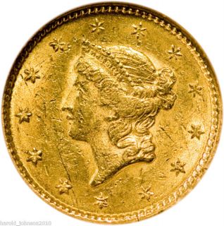 1851 $1 Gold Liberty Dollar ANACS AU 50 Details Damage