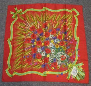 Vintage Gucci red scarf with wheat poppies floral V Accornero 100% 