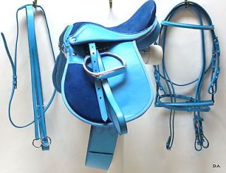 12 Baby Blue Leather and Suede 6 Piece English Saddle Set Horse Tack 