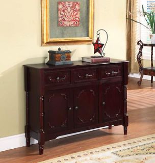   Cherry Finish Wood Console Sideboard Table With Drawers & Storage