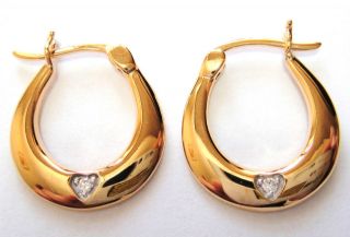 Genuine 925 Sterling Silver Gold Plated New Creole Earrings. CZ Hearts 