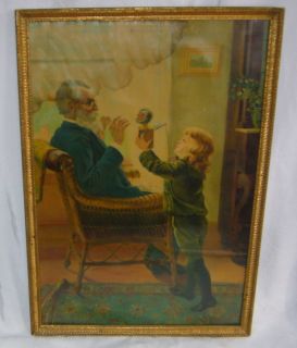ANTIQUE CARL HIRSCHBERG GRANDFATHER & JACK IN THE BOX TOY LITHOGRAPH 
