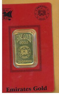 Gold Dubai City of Gold, 20 Gram 999.9 Pure Emirates Gold Bar Sealed # 