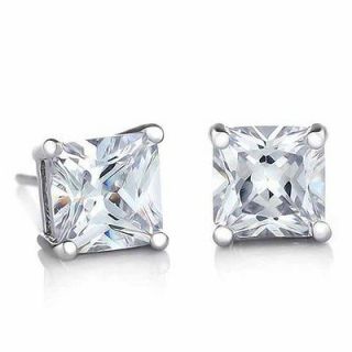   White Gold Filled 6mm Flawless CZ Pair Mens Stud Earrings,NO Allergies