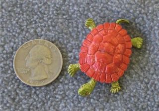 Costume Jewelry Pin   Red Shell TURTLE