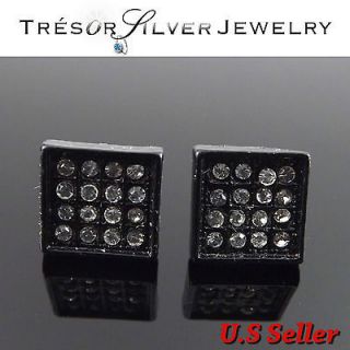   clear cz crystal micro paved square iced out hip hop stud earrings