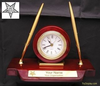 OES Desk Set Clock Piano Finish Order of Eastern Star