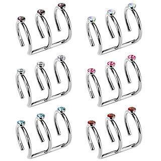 Fake Cartilage Tragus Clip On Triple Closure Ring with Double CZ
