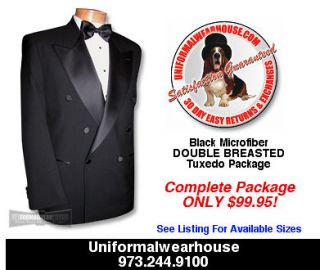 BLACK Micro DOUBLE BREASTED Tuxedo PACKAGE New ALL SIZE