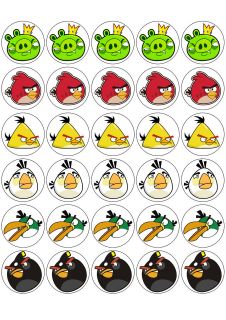30 Angry Birds Edible cupcake toppers (rice paper)