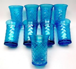 CONCAVE DIAMONDS by NORTHWOOD ~ CELESTE BLUE CARNIVAL GLASS TUMBLER 