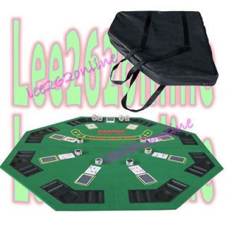 Folding Octagon Poker Table Top Padded with Cup Holders Green