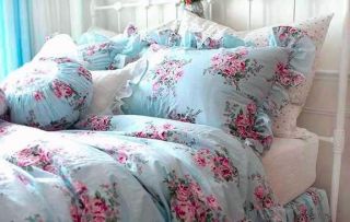   princess chic blue rose floral duvet cover bedding bed skirt curtain