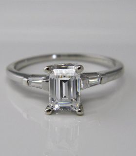 00 CT EMERALD CUT ENGAGEMENT RING W/ BAGUETTE ACCENTS SOLID GOLD