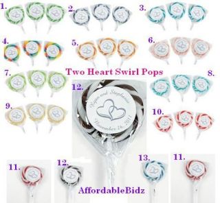 24 Personalized Swirl Pops Lollipops Double Heart Wedding Candy 