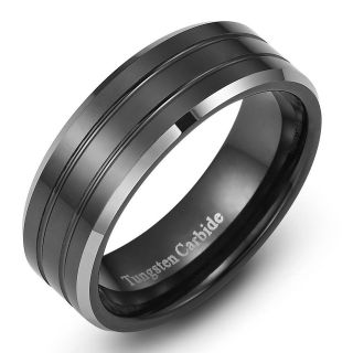 Black Two Tone Tungsten Carbide Ring Wedding Band Size 7.5 – 12