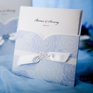 100Set Wedding Invitations CZ Cards+Envelope​s Blue Rose