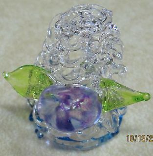 HANDMADE GLASS THIMBLE WITH PURPLE & BLUE FLOWER   NEW