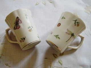 Coffee MUG CUPS Set Porcelain 2 TEA MUGS Skye McGhie Butterfly 