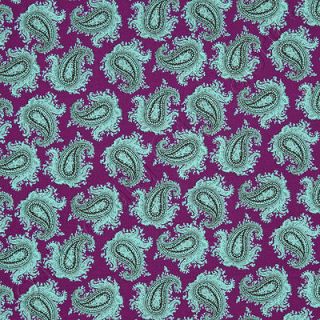   London Art Fabrics Paisley Piccadilly Circus Purple Cotton Fabric /Yd