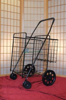   Folding Shopping Cart Swivel Rotating Wheels Extra Basket Laundry