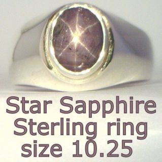 Purple Star Sapphire no glass filling Handmade 925 Silver Gents Ring 