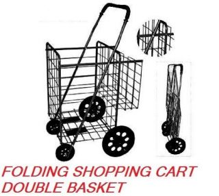 Folding Shopping Cart Double Basket front swivel wheelsLaundry Grocery 
