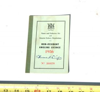   Old 1956 Ontario Canada Angling Fishing License Non Resident Permit