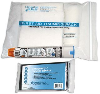 First Aid Training Pack with Epi Pen Trainer, Emergency Blanket, Gauze