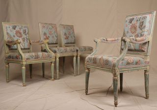 Fine & Rare Set Four French Louis XVI Parlor Chairs, Pierre Bernard c 