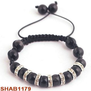 1p Black Cat Eye Rosary Pave Braid Bracelet Hand knitted Hip Hop S1179