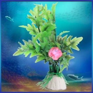   Plastic Ornament Plants for Aquarium Fish Tank Green Leaf Red Flower