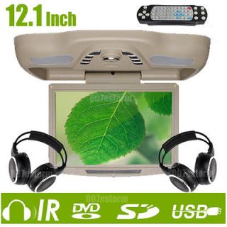   HD LCD Car DVD Player Roof Mount TV FM Monitor IR Headphones Handle