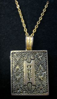 OBEY JEWELRY LACE LOCKET NECKLACE ANTIQUE BOOK LASER ETCHED ARTWORK 