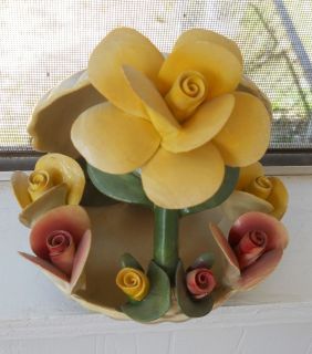   Nuova Capodimonte Small Floral Sculpture in Open Clam Shell 7 Flowers