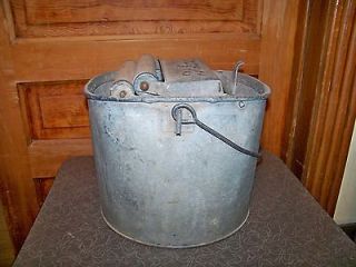 Antique DELUXE Brand Galvanized Mop Bucket with Handle and Wood 