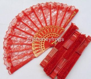   RED Bridal Wedding Quinceanera Party Lace Hand Asian Fan Decoration