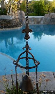 Wrought Iron Fleur De Lis Hanging Bell With Iron Windchime Windchimes