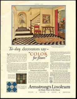   Print Ad ARMSTRONG LINOLEUM Todays Decorators say COLOR for the floors