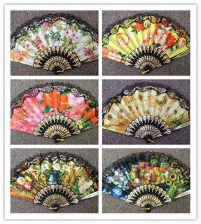 Chinese Japanese Folding Flower Print Lace Hand Fan U.S. Seller Multi 