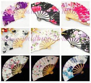 Chinese Japanese Folding Silk Hand Flowers Bamboo Asian Pocket Fan