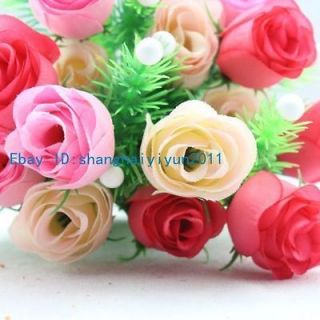 75 PCS Silk Roses Buds Wedding Bouquet Artificial Flowers (Pink) F51